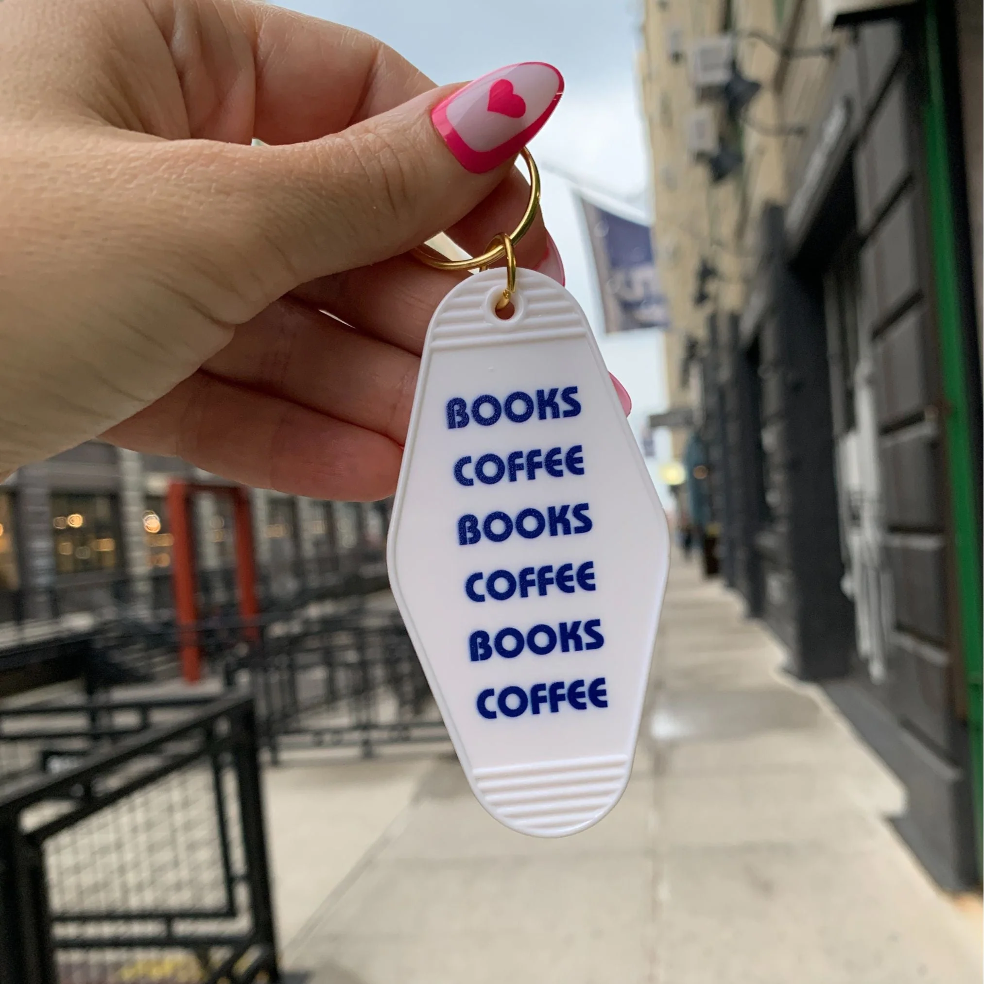 Books Coffee Books Coffee Motel Style Keychain in White - Image 4