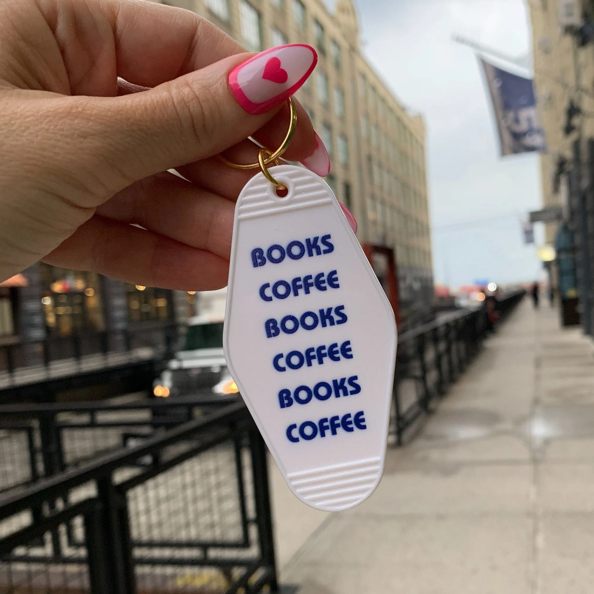 Books Coffee Books Coffee Motel Style Keychain in White - Image 5