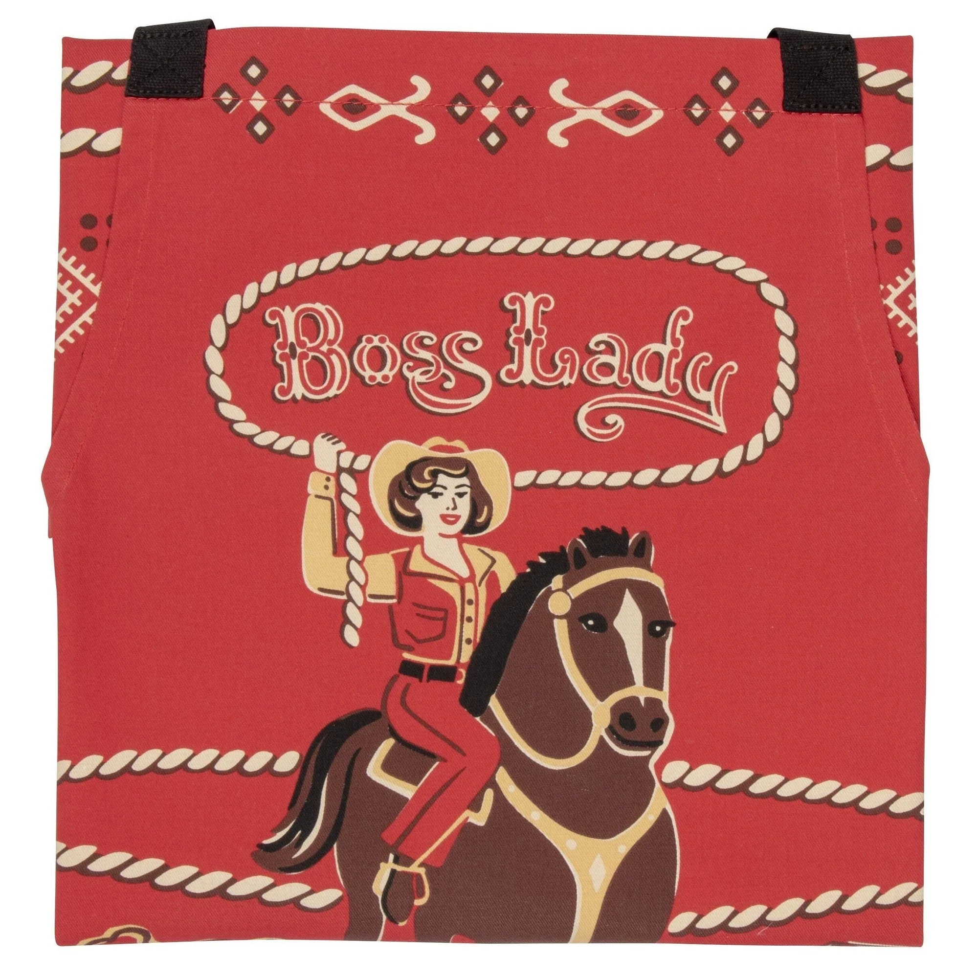 Boss Lady Cowgirl Western Retro Funny Cooking and BBQ Apron 2 Pockets Adjustable Strap 100% Cotton | BlueQ at GetBullish - Image 3