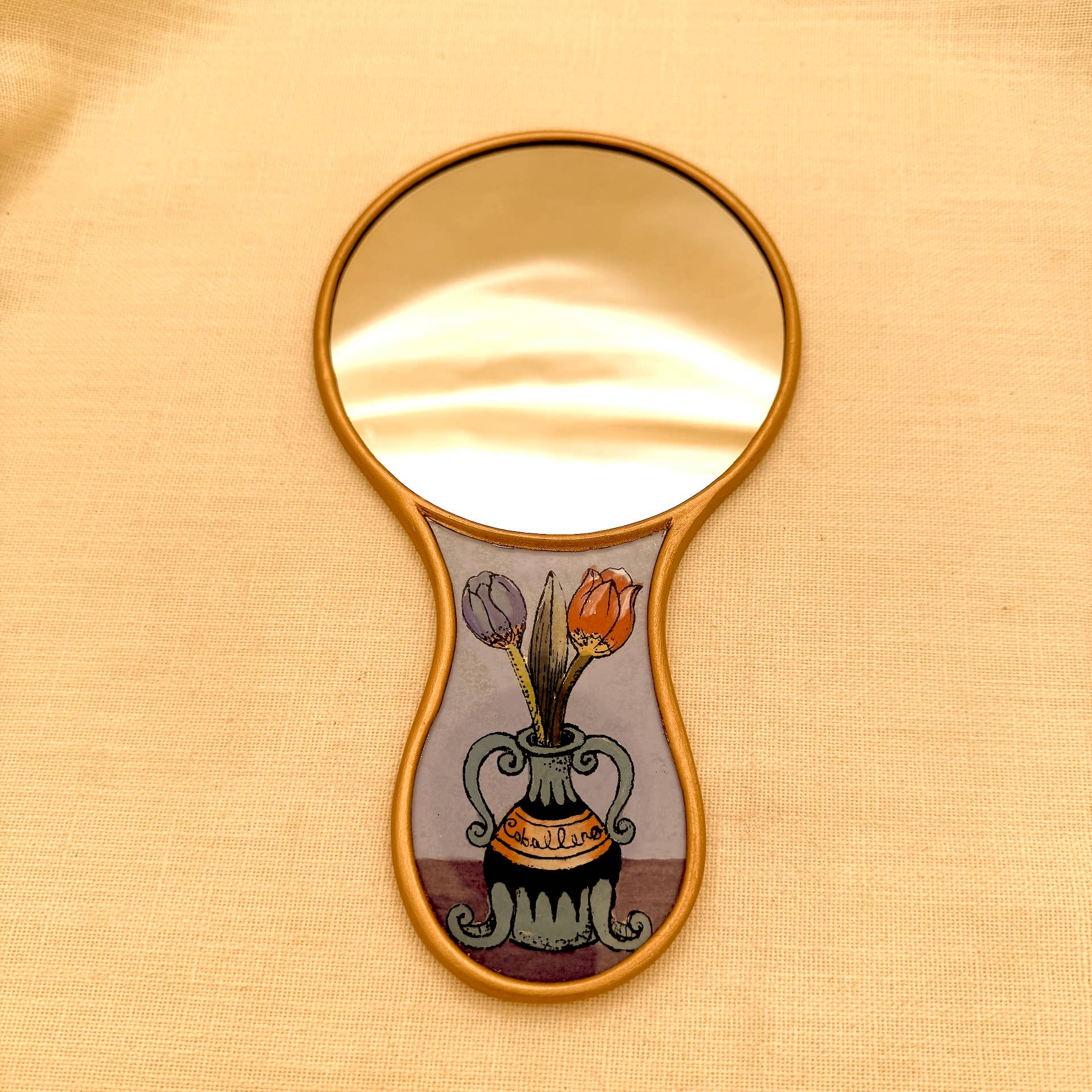 Botero Woman Hand Mirror | Hand-Painted Reverse Glass Mirror, Made in Peru - Image 5
