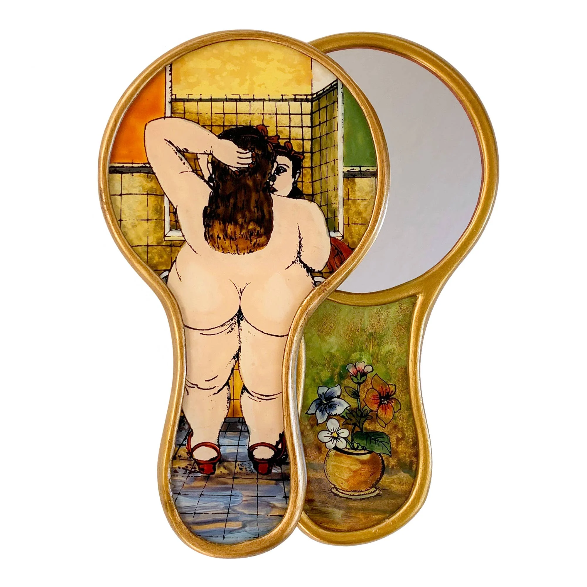 Botero Woman Hand Mirror | Hand-Painted Reverse Glass Mirror, Made in Peru - Image 6
