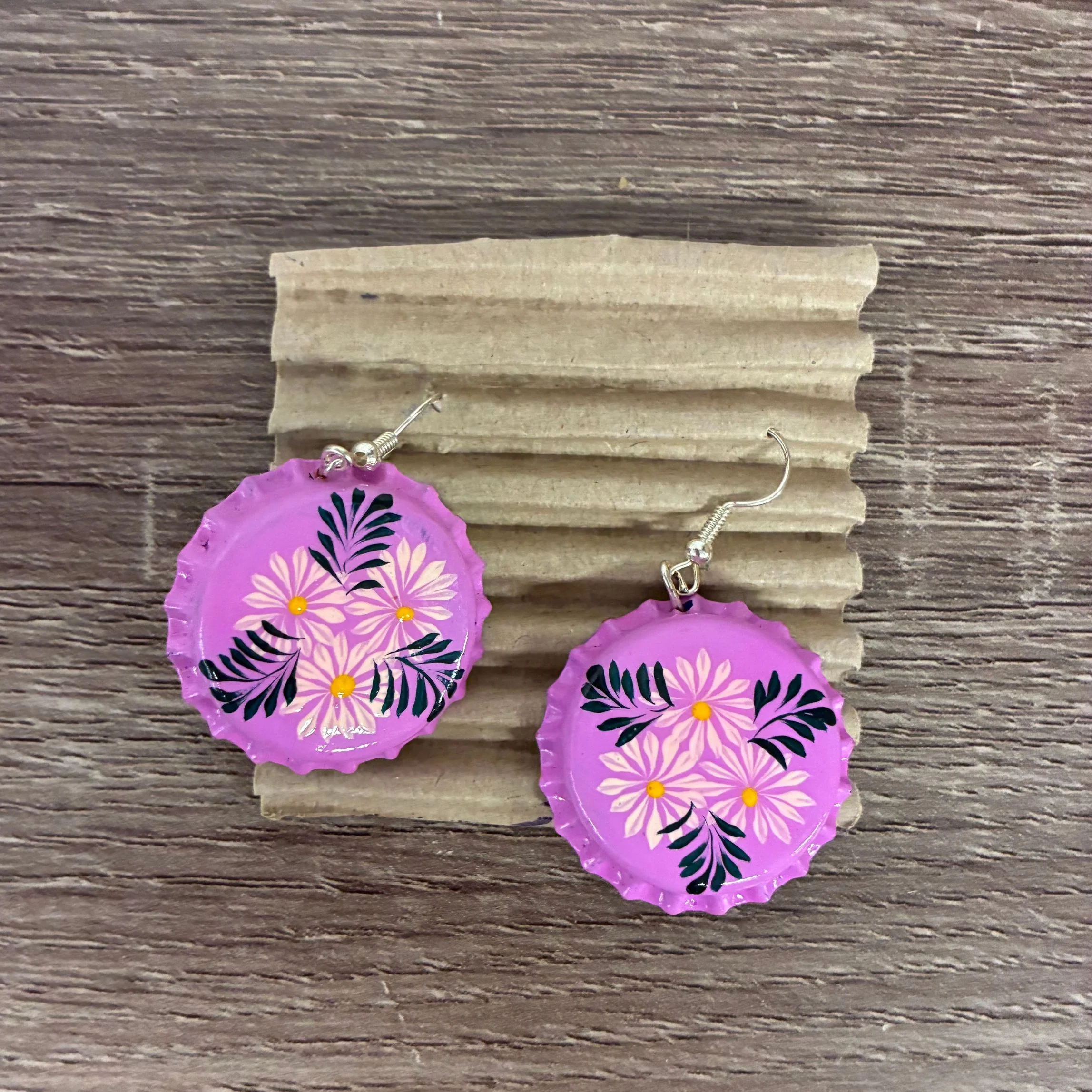 Hand Painted Bottlecap Frida Kahlo Earrings in 4 Color Combos | Made in Peru Hook Dangling Earrings - Image 15