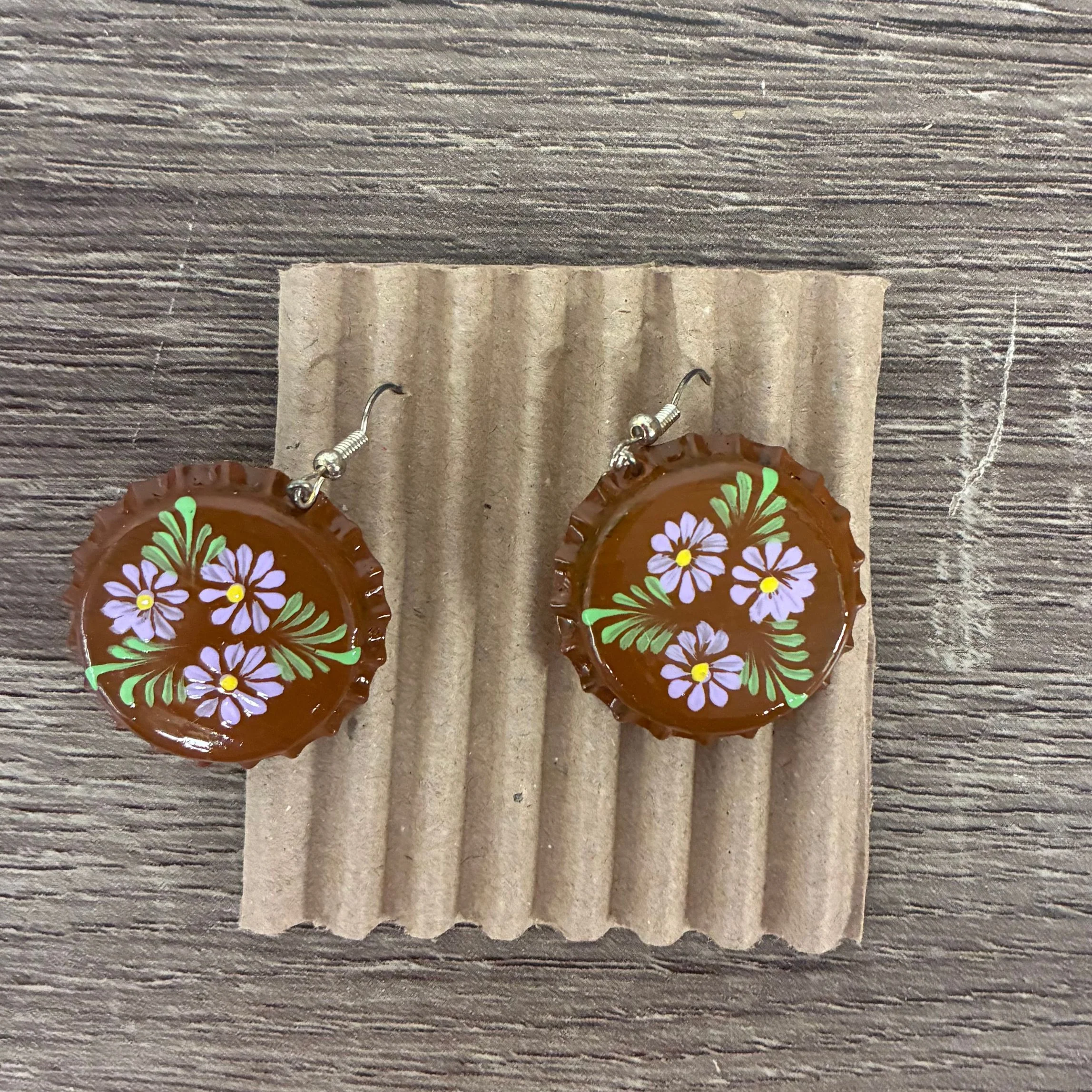 Hand Painted Bottlecap Frida Kahlo Earrings in 4 Color Combos | Made in Peru Hook Dangling Earrings - Image 4