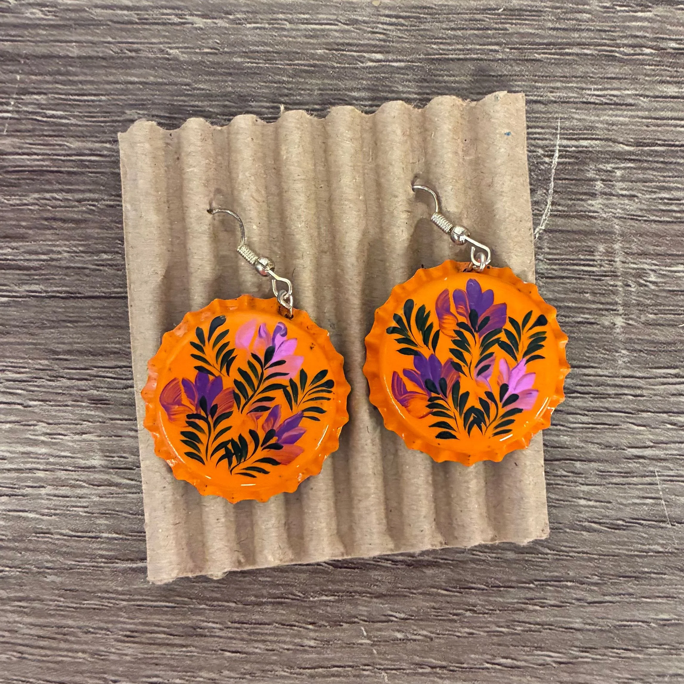 Hand Painted Bottlecap Frida Kahlo Earrings in 4 Color Combos | Made in Peru Hook Dangling Earrings - Image 8