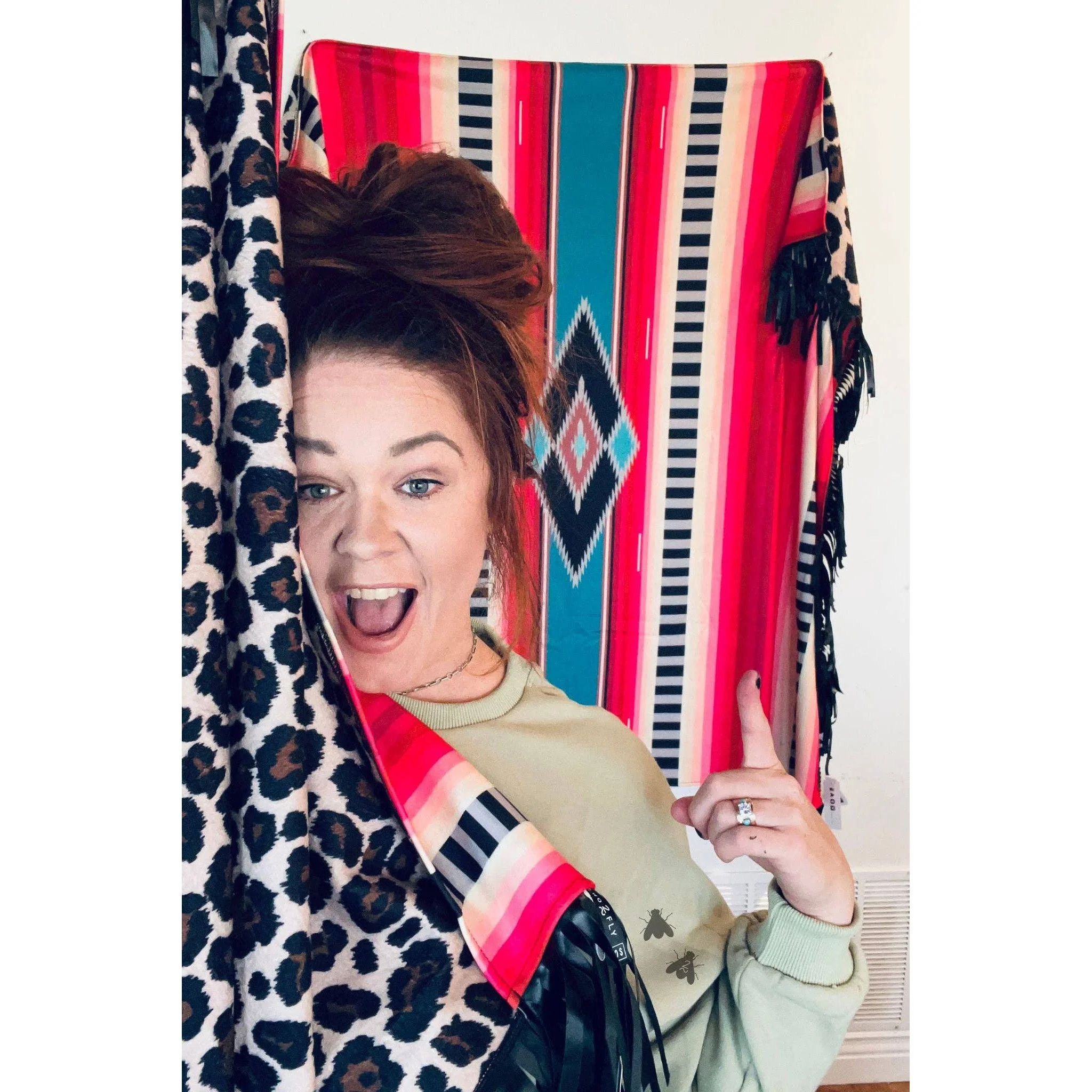 Boujee Babe Reversible Small Blanket | Aztec + Leopard Print Designs with Fringe | 43" x 29" - Image 6
