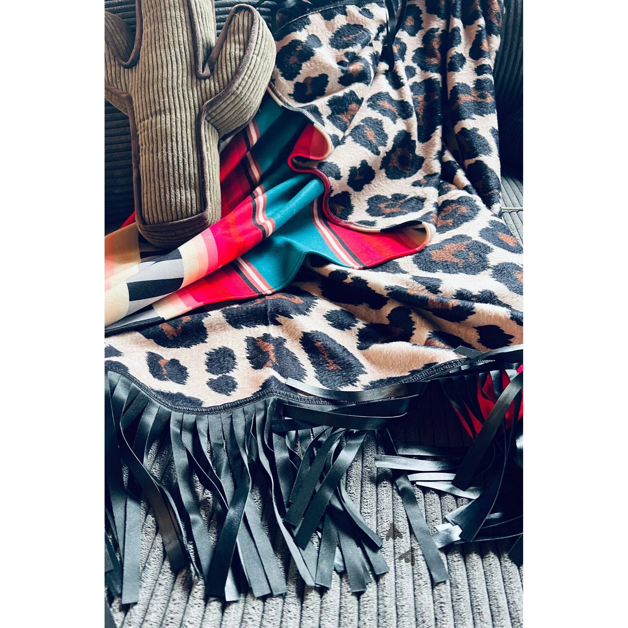 Boujee Babe Reversible Small Blanket | Aztec + Leopard Print Designs with Fringe | 43" x 29" - Image 9