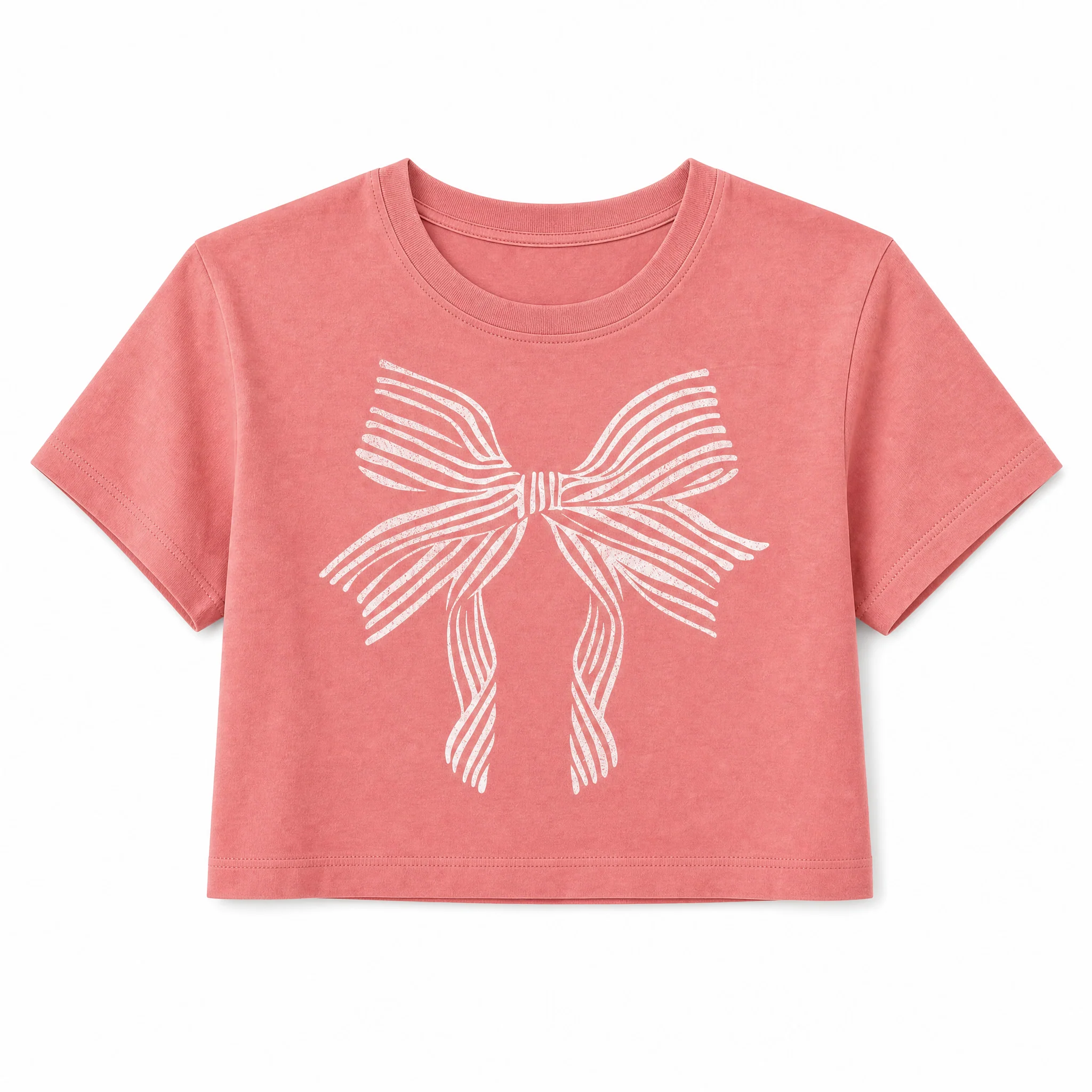 Bow Graphic Tee Printed Crop Top | Coquette Short T-Shirt in Vintage Rose [S-L]