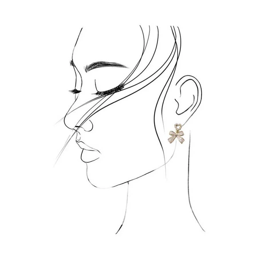 Coquette Bow Heart Pearl Drop Earrings in Gold Plating - Image 3
