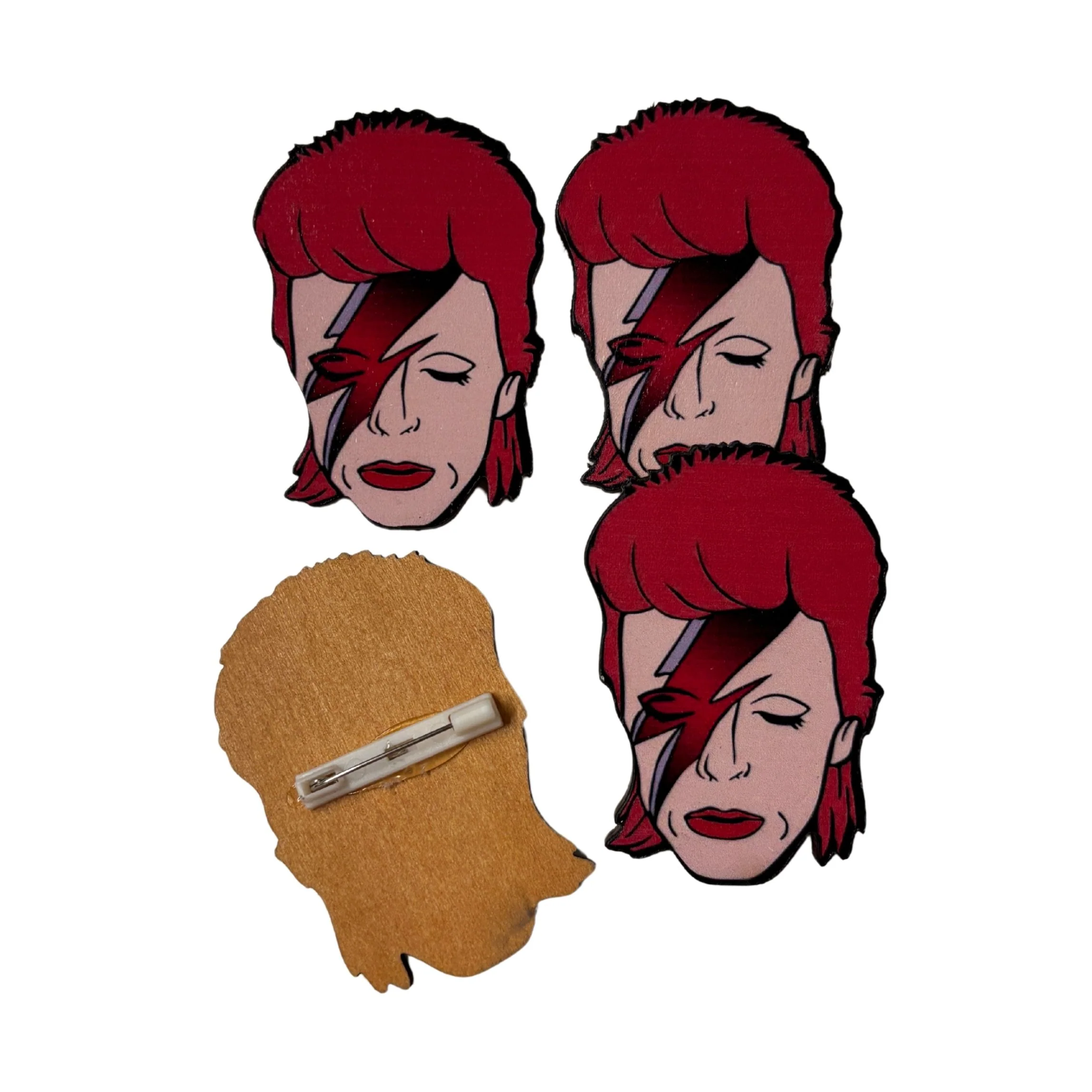 Large David Bowie Wooden Brooch Pin | Retro Rock Tribute - Image 5