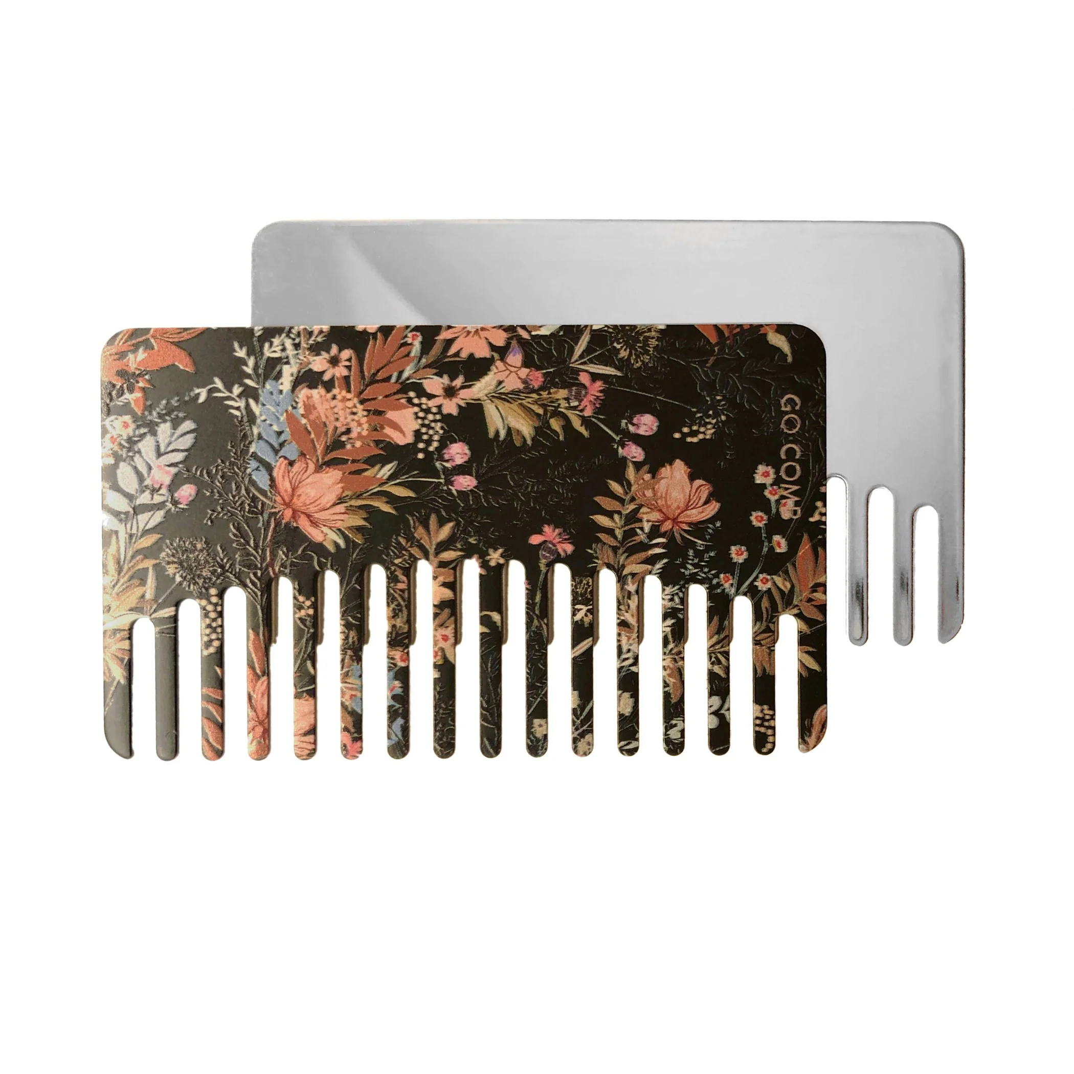Boxed |Rustic Flora Mirror Go-Comb | Metal Wallet-Sized Comb - Image 2