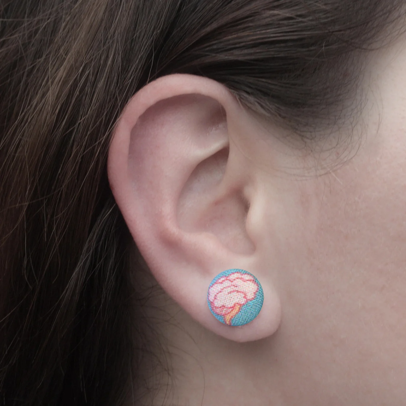 Brain Fabric Button Earrings | Handmade in the US - Image 2