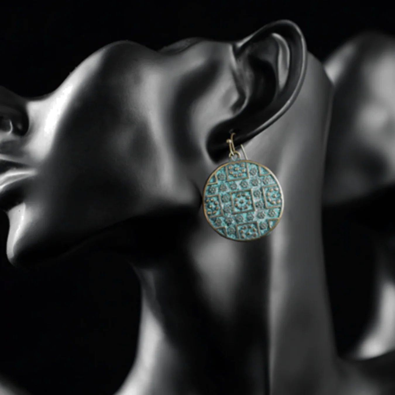 Brass Boho Chic Round Drop Earrings - Image 2