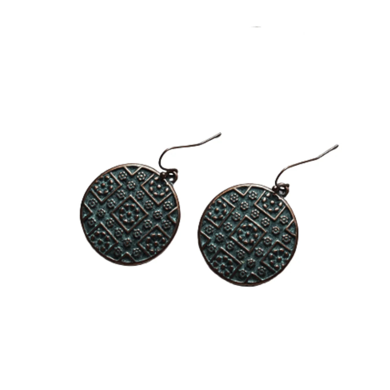 Brass Boho Chic Round Drop Earrings - Image 3