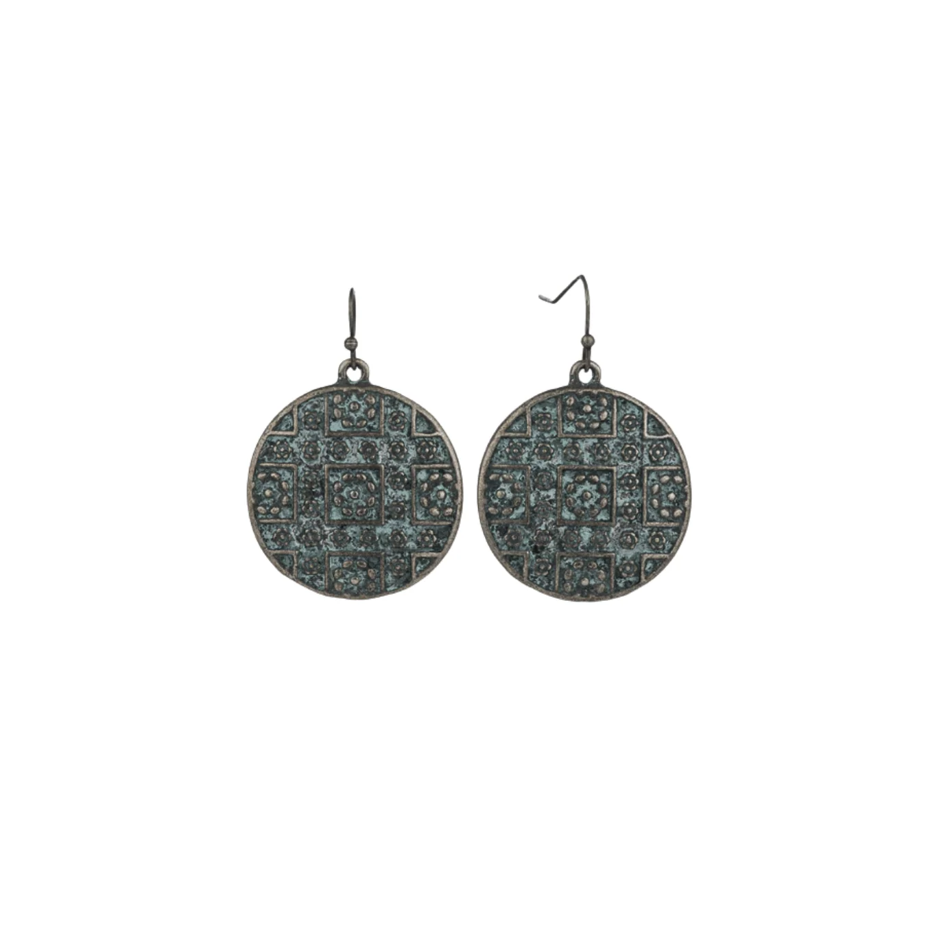 Brass Boho Chic Round Drop Earrings - Image 4