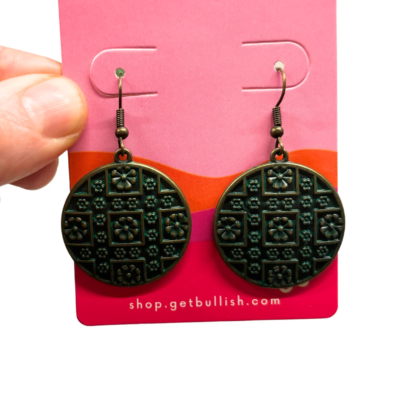 Brass Boho Chic Round Drop Earrings - Image 5