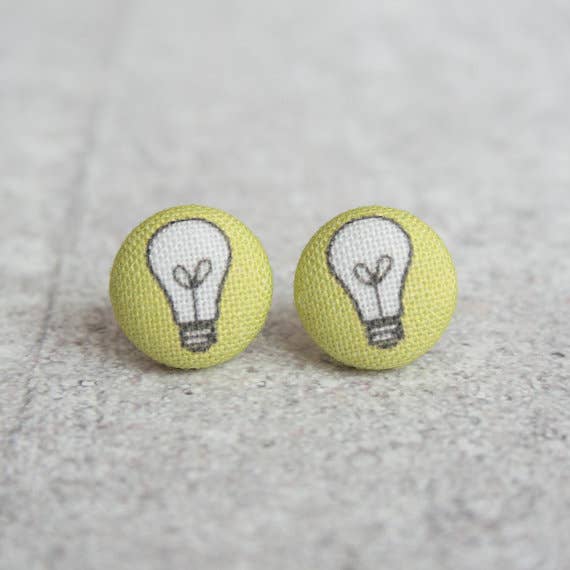 Bright Idea Lightbulb Fabric Button Earrings | Handmade in the US - Image 6
