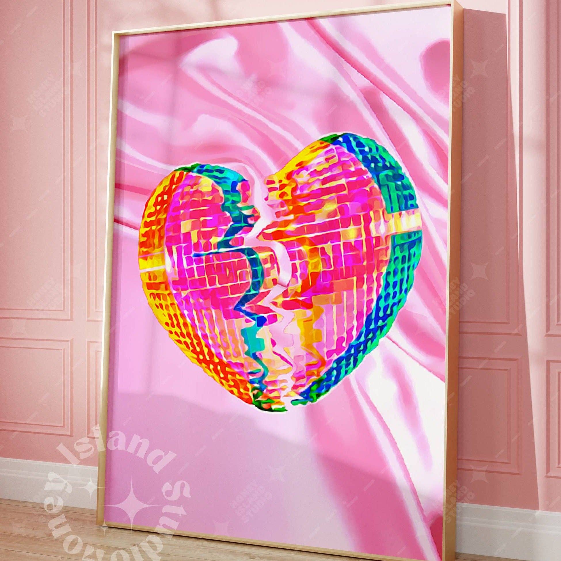 Broken Heart Disco Mini Art Print in Pink | 80s Unframed Miniature Poster - Image 2