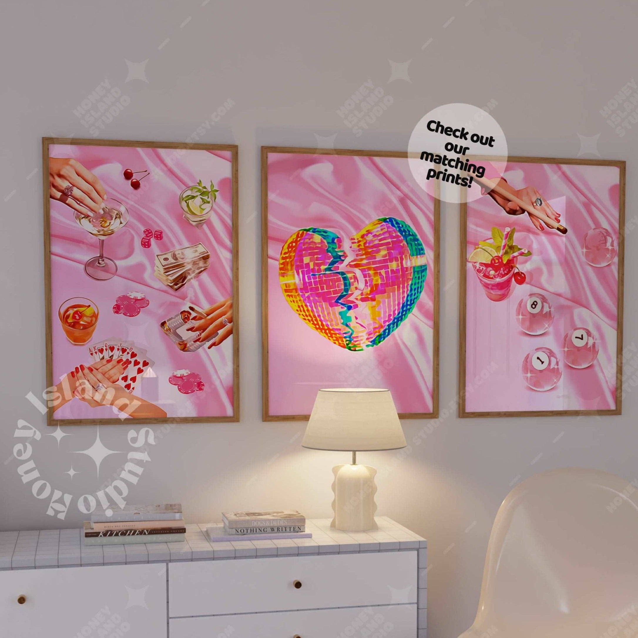 Broken Heart Disco Mini Art Print in Pink | 80s Unframed Miniature Poster - Image 3