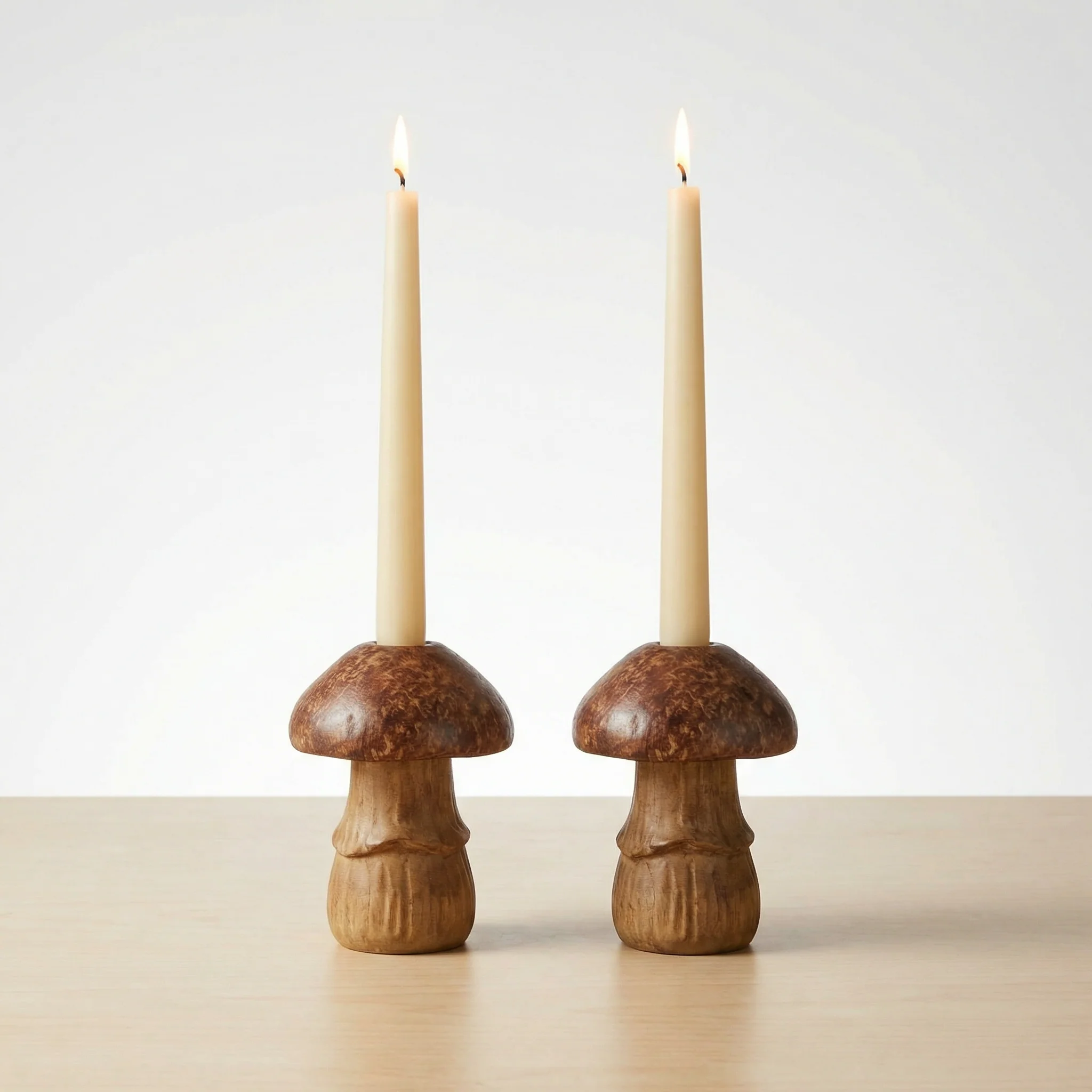 Single Brown Mushroom Candle Holder | Individual Rustic Stoneware Woodland Mushroom Décor