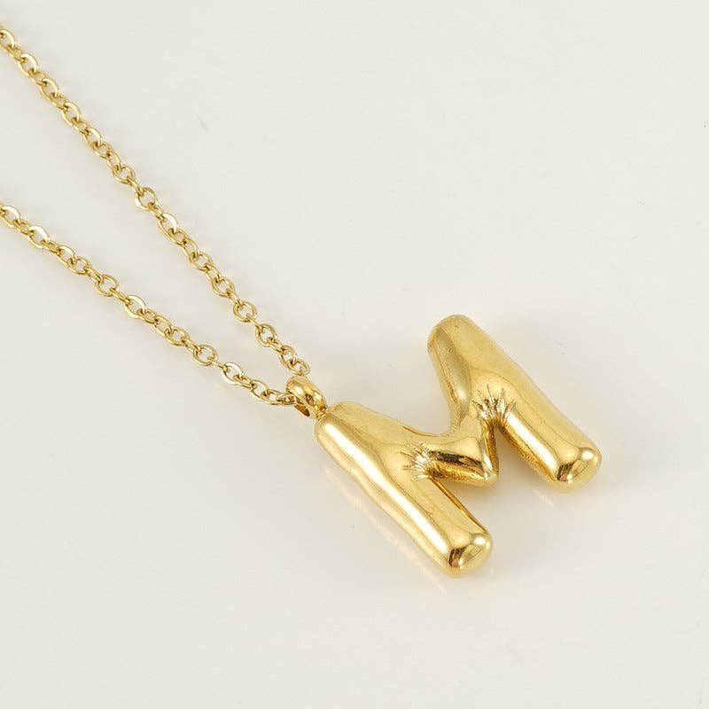 Bubble Shape Initials 18K Gold Plated Pendant Necklace | Alphabet Letter Charm Necklace - Image 15
