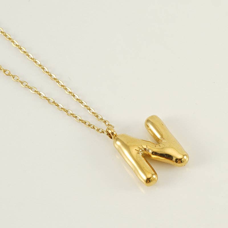 Bubble Shape Initials 18K Gold Plated Pendant Necklace | Alphabet Letter Charm Necklace - Image 16