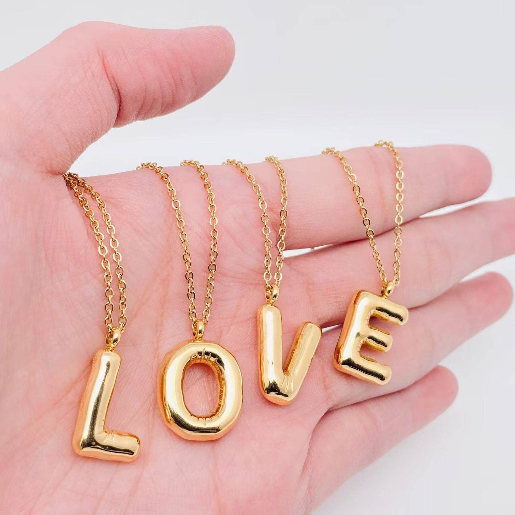 Bubble Shape Initials 18K Gold Plated Pendant Necklace | Alphabet Letter Charm Necklace - Image 2