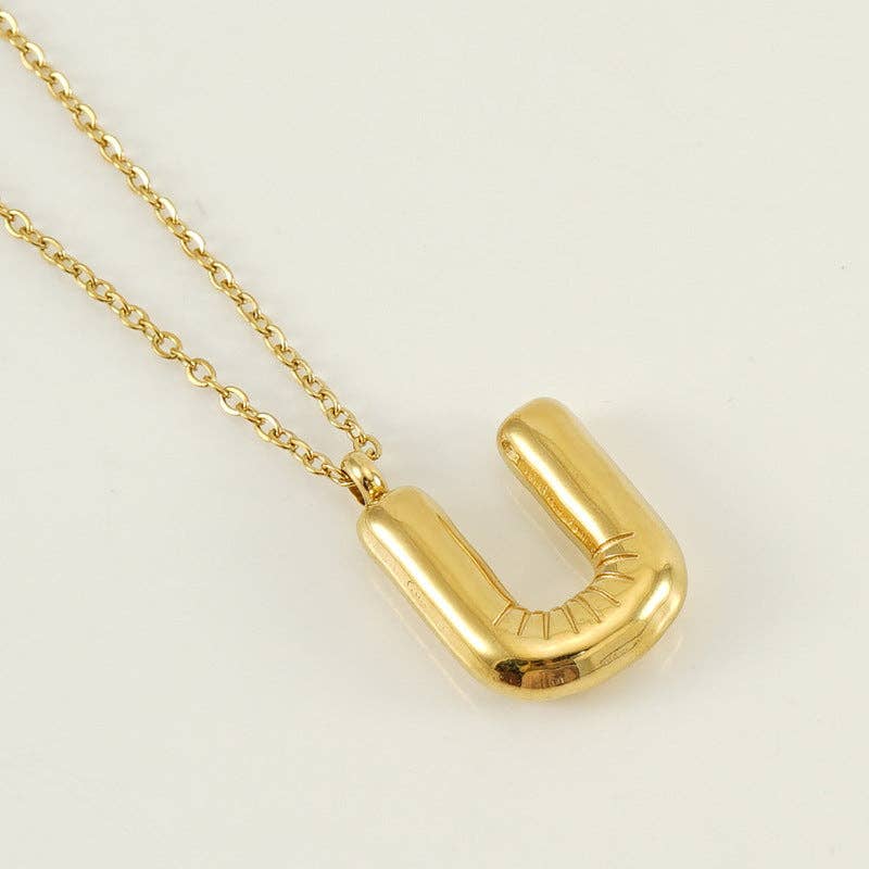 Bubble Shape Initials 18K Gold Plated Pendant Necklace | Alphabet Letter Charm Necklace - Image 23