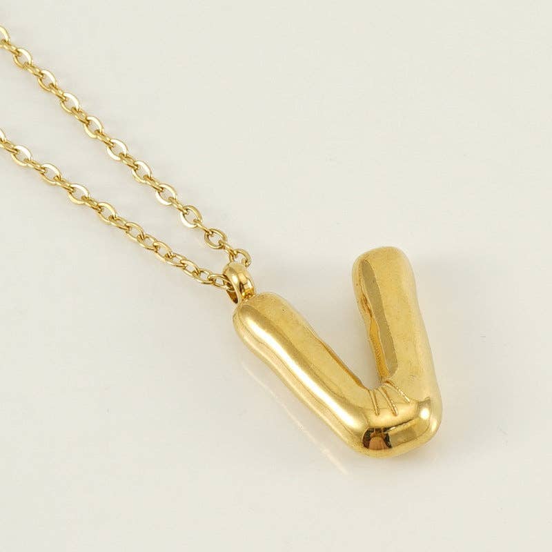 Bubble Shape Initials 18K Gold Plated Pendant Necklace | Alphabet Letter Charm Necklace - Image 24