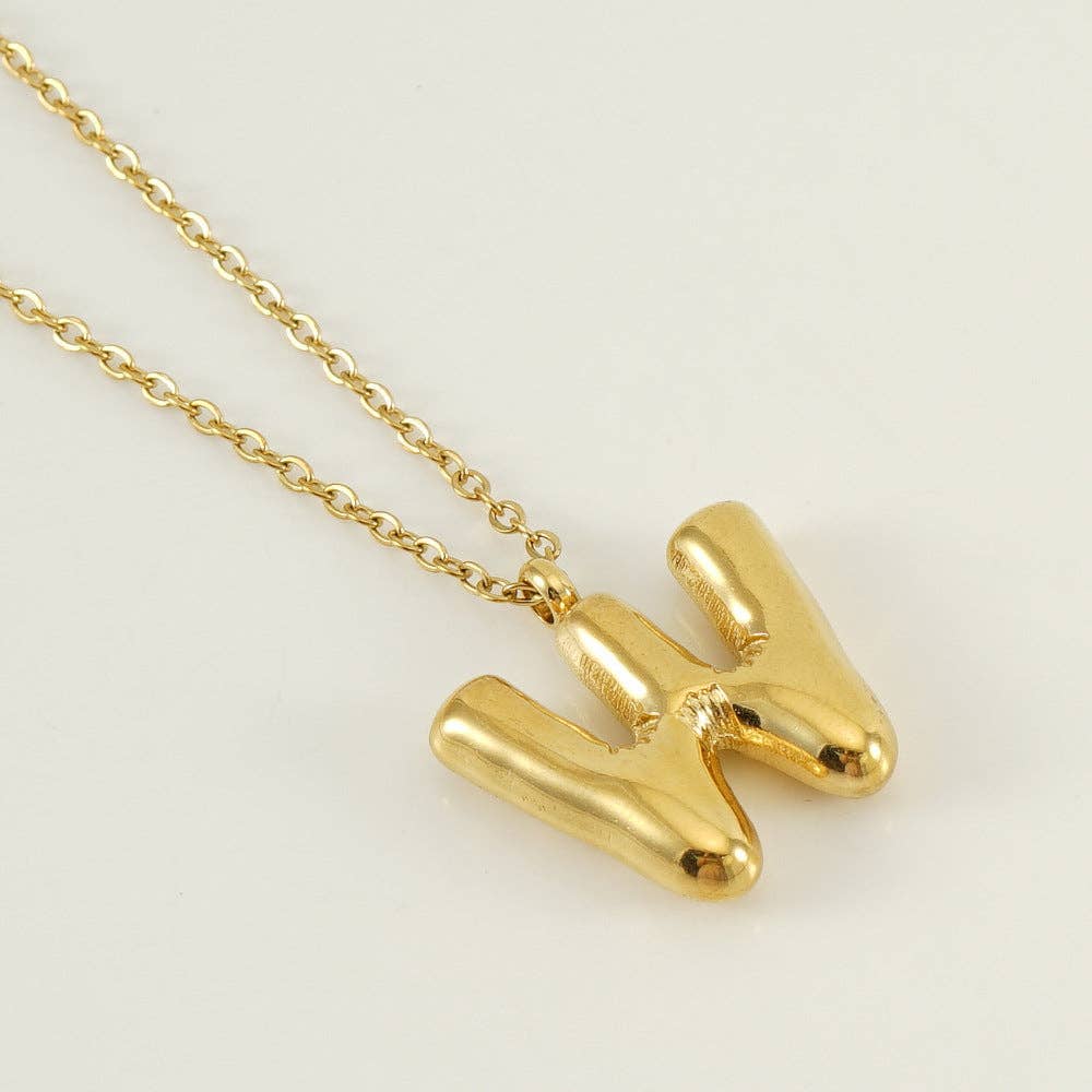 Bubble Shape Initials 18K Gold Plated Pendant Necklace | Alphabet Letter Charm Necklace - Image 25