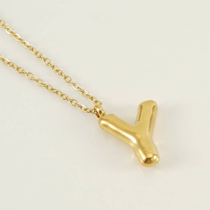 Bubble Shape Initials 18K Gold Plated Pendant Necklace | Alphabet Letter Charm Necklace - Image 27