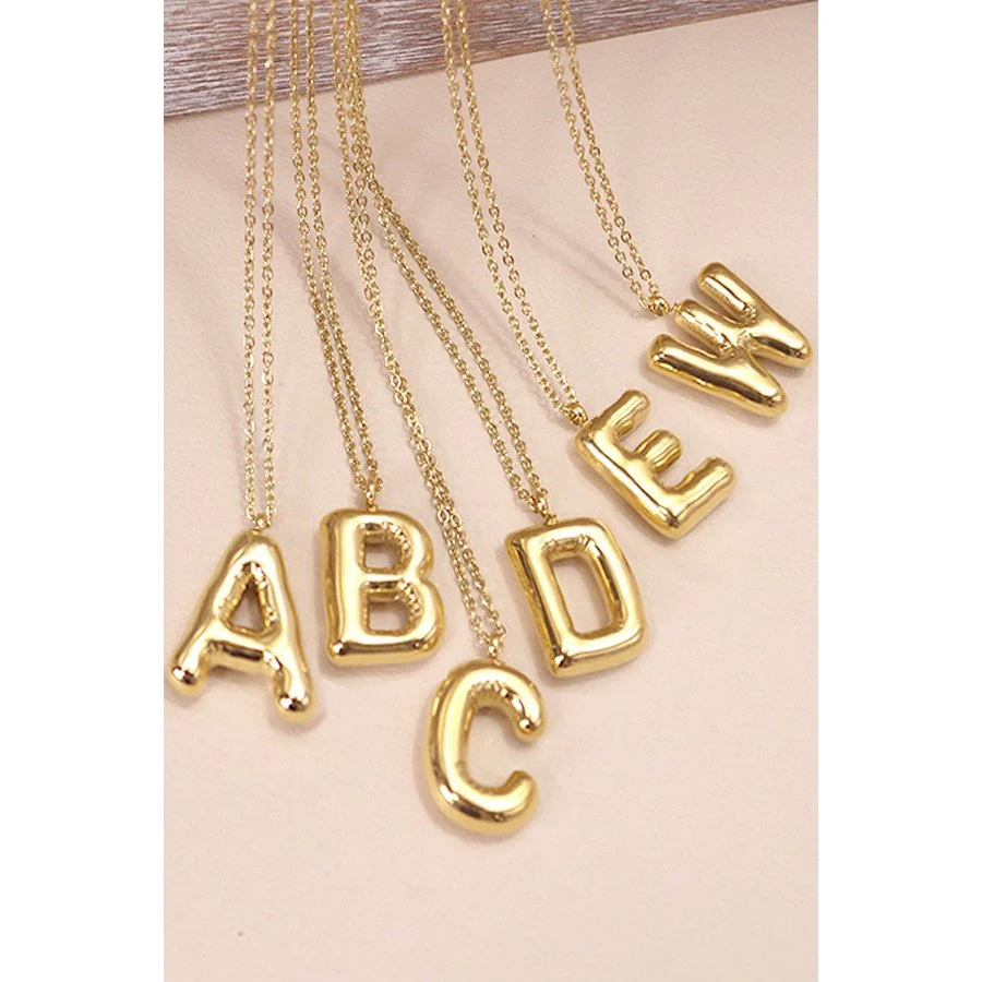 Bubble Shape Initials 18K Gold Plated Pendant Necklace | Alphabet Letter Charm Necklace - Image 29
