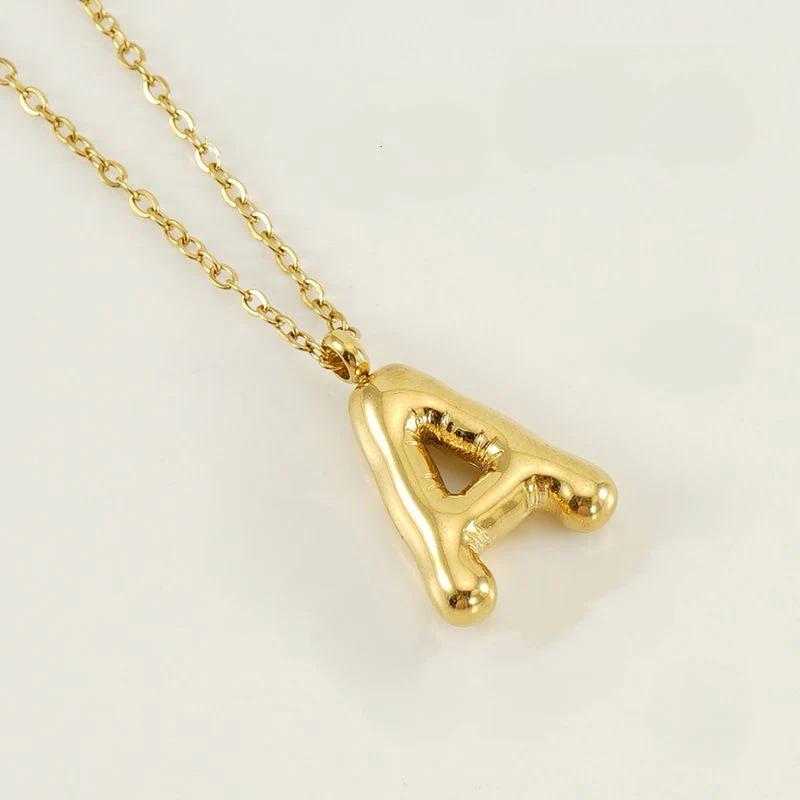 Bubble Shape Initials 18K Gold Plated Pendant Necklace | Alphabet Letter Charm Necklace - Image 3