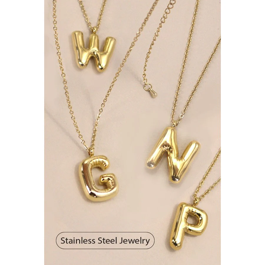 Bubble Shape Initials 18K Gold Plated Pendant Necklace | Alphabet Letter Charm Necklace - Image 31