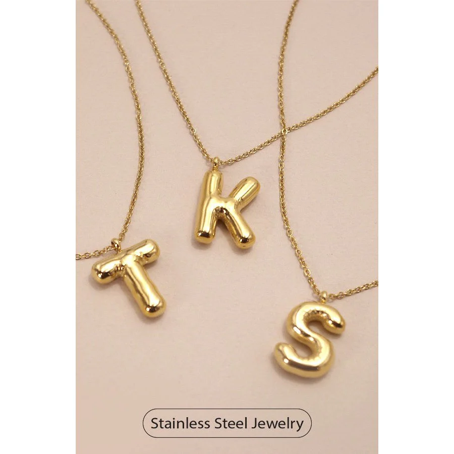 Bubble Shape Initials 18K Gold Plated Pendant Necklace | Alphabet Letter Charm Necklace - Image 32