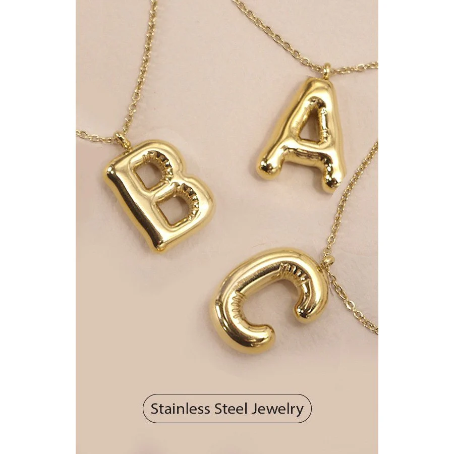 Bubble Shape Initials 18K Gold Plated Pendant Necklace | Alphabet Letter Charm Necklace - Image 33