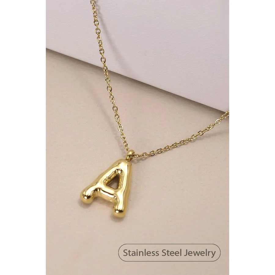 Bubble Shape Initials 18K Gold Plated Pendant Necklace | Alphabet Letter Charm Necklace - Image 34