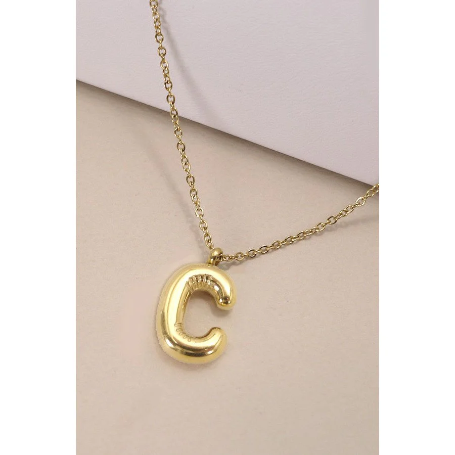 Bubble Shape Initials 18K Gold Plated Pendant Necklace | Alphabet Letter Charm Necklace - Image 36