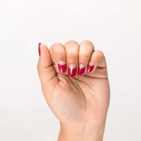 First Kiss Buffi Press-On Nails | Crescent Moon Pop-On Nails in Red Hue and Natural Pink Tone - Image 3