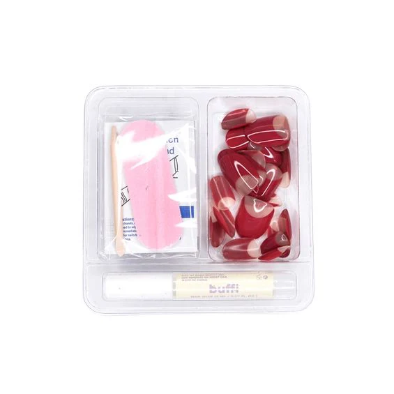 First Kiss Buffi Press-On Nails | Crescent Moon Pop-On Nails in Red Hue and Natural Pink Tone - Image 4