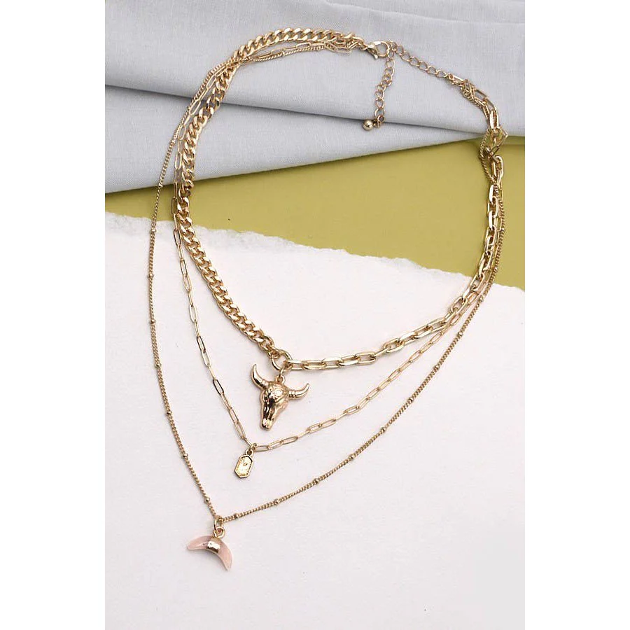 Bull Horn Multi Layer Necklace | Gold Chains Fashion Jewelry - Image 2