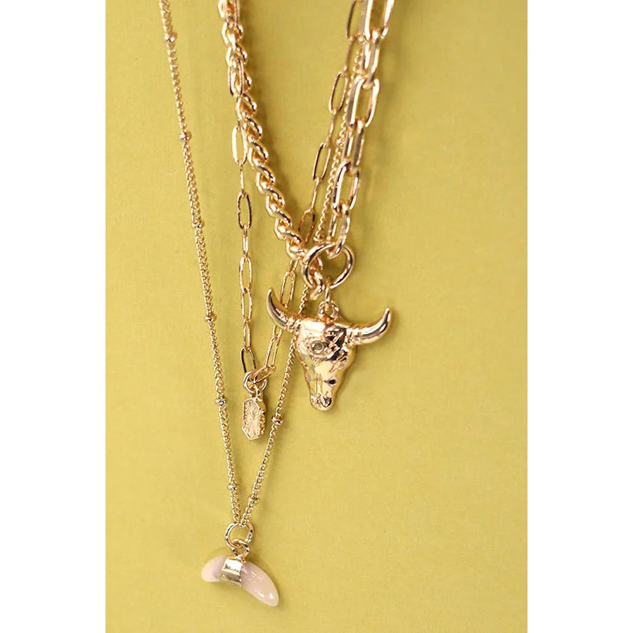 Bull Horn Multi Layer Necklace | Gold Chains Fashion Jewelry - Image 3