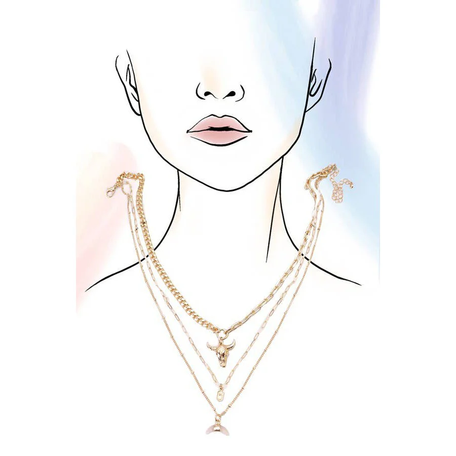 Bull Horn Multi Layer Necklace | Gold Chains Fashion Jewelry - Image 4