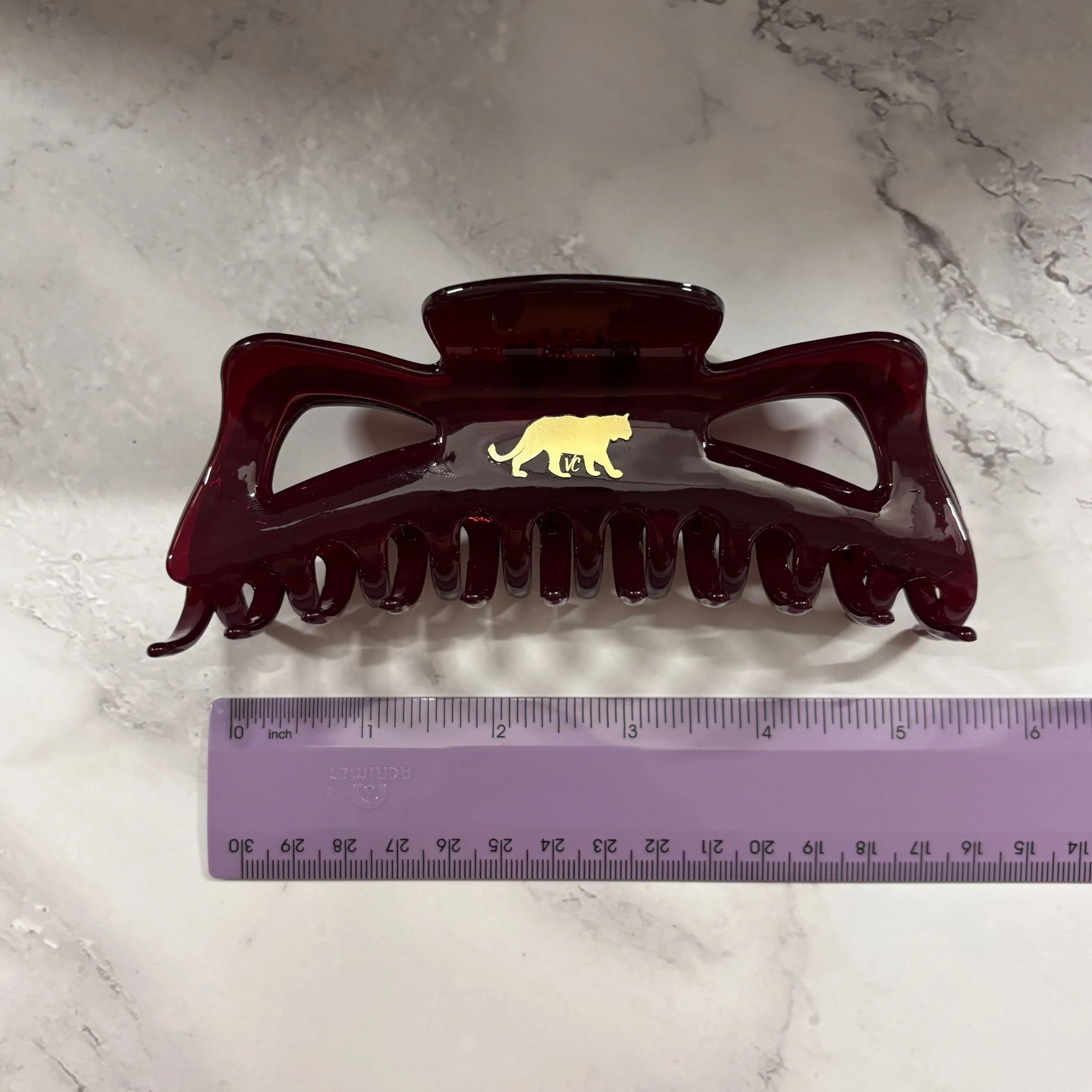 Giant Burgundy Hue Megabow Hair Claw for Long, Thick Hair | Velvet Claws Panther Icon in Gold Foil - Image 10