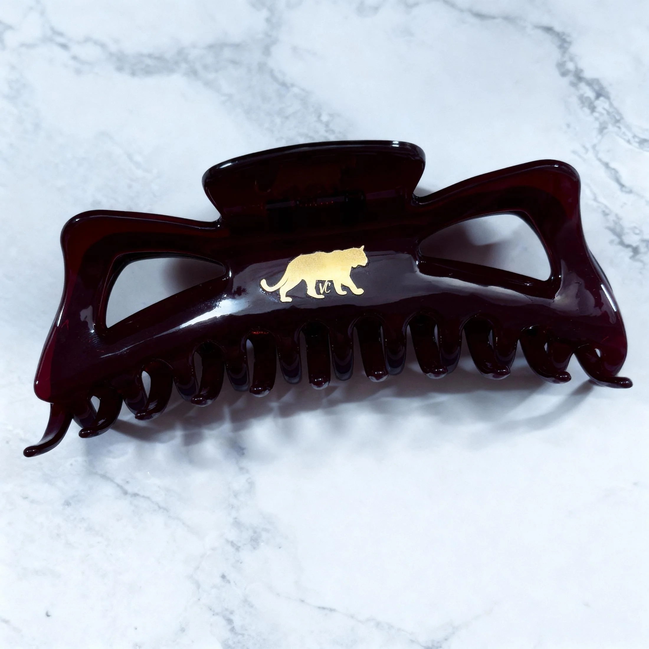 Giant Burgundy Hue Megabow Hair Claw for Long, Thick Hair | Velvet Claws Panther Icon in Gold Foil - Image 11