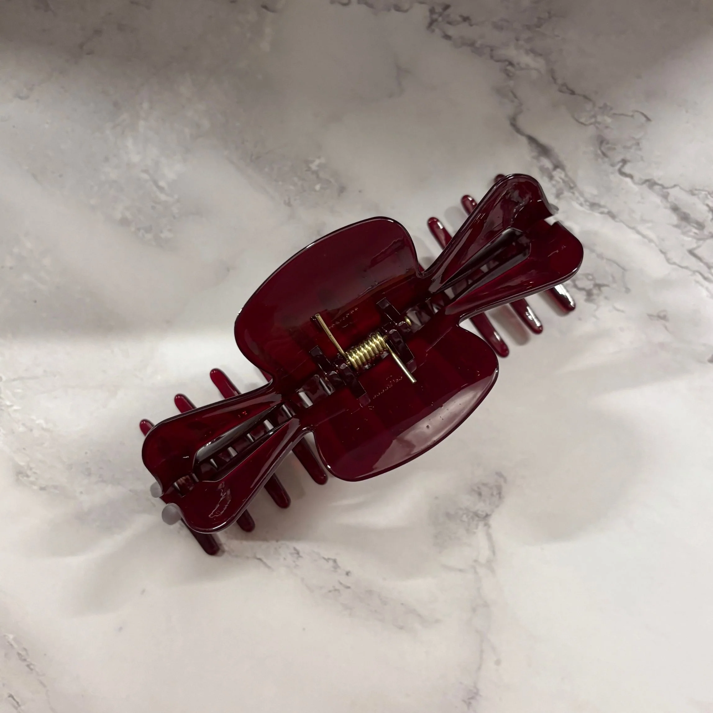 Giant Burgundy Hue Megabow Hair Claw for Long, Thick Hair | Velvet Claws Panther Icon in Gold Foil - Image 8