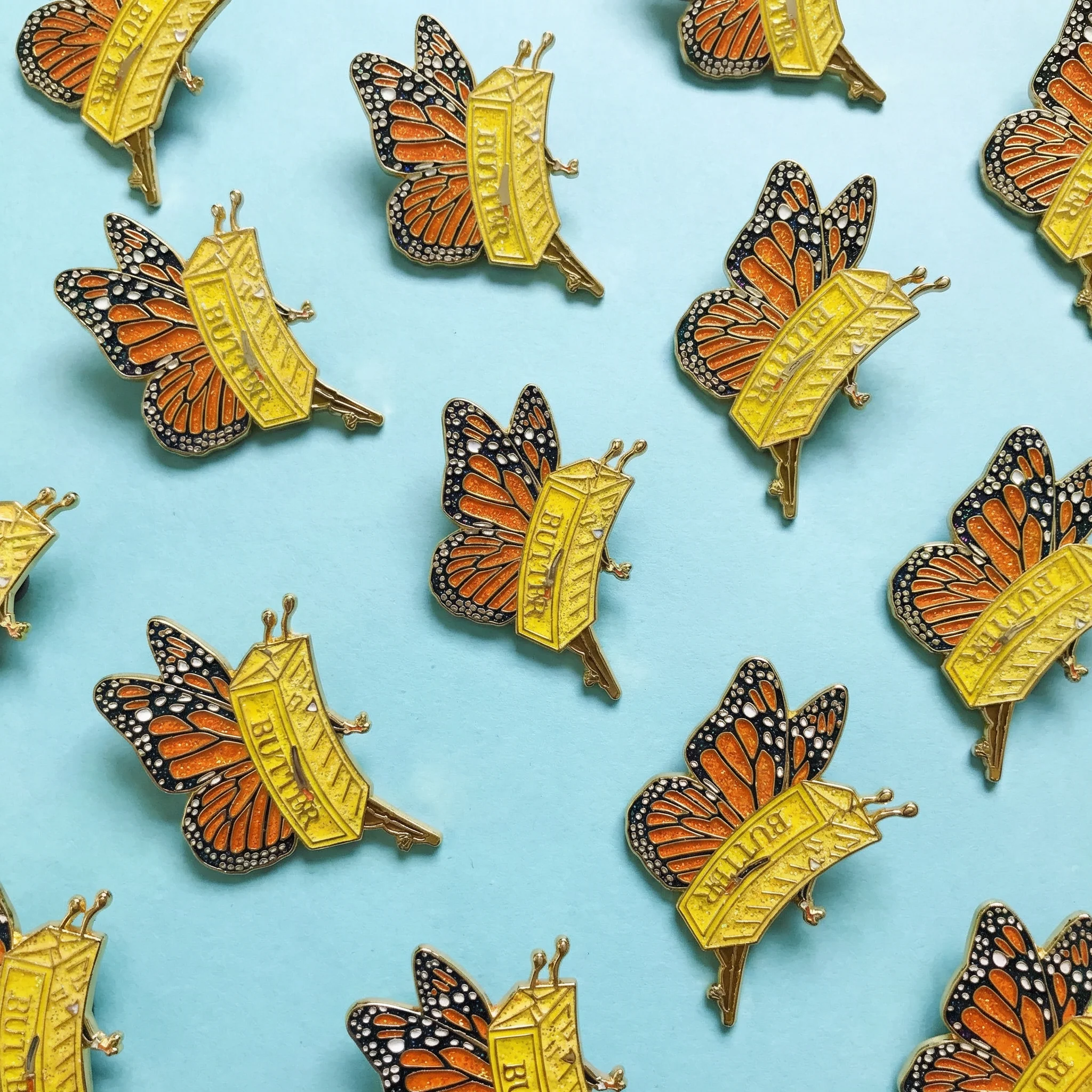 Butter Fly Soft Enamel Pin | Glitter Butter Stick Butterfly Pun Gold Pin - Image 2