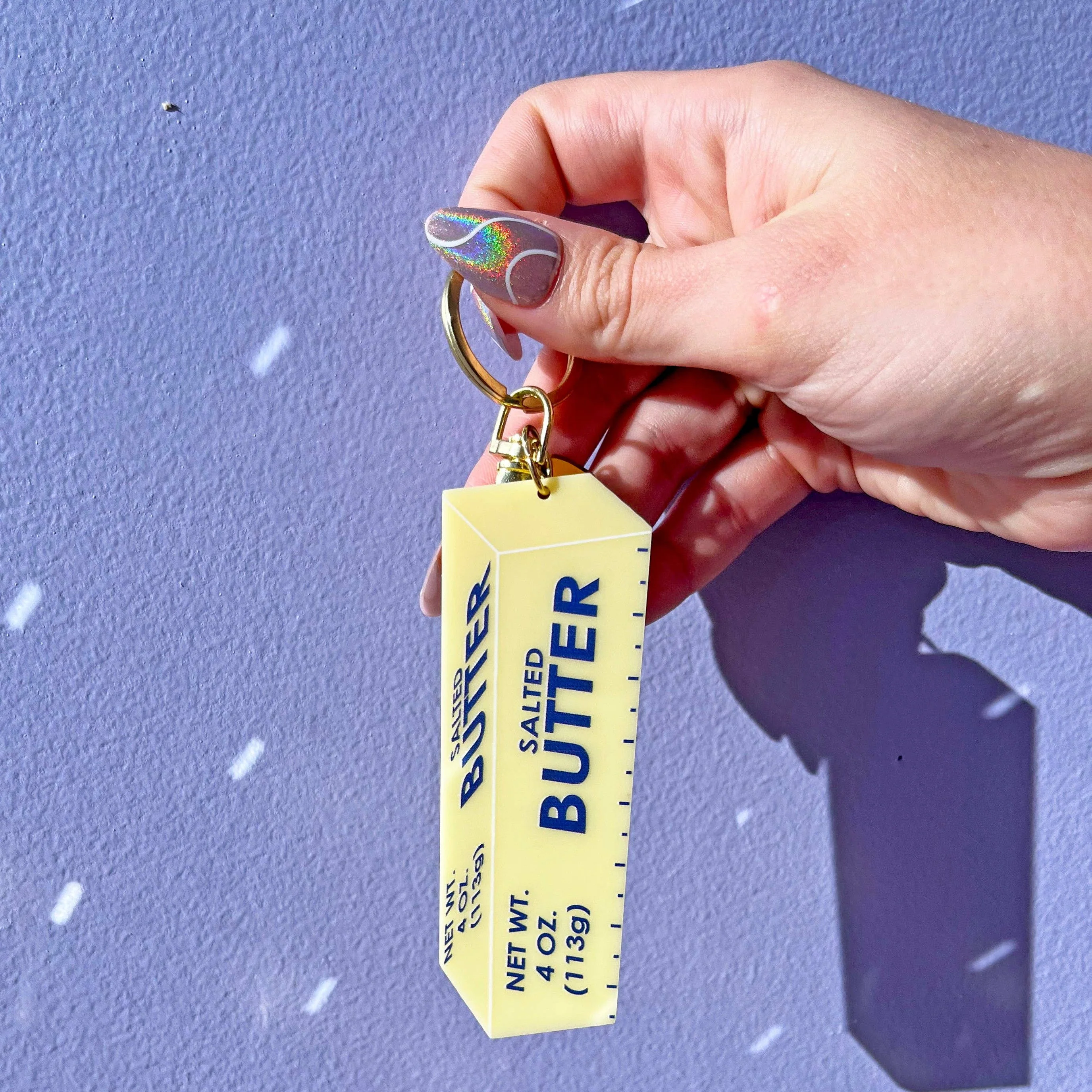 Butter Double-Sided Keychain | Acrylic Key Holder with Gold Clasp | 4" Long
