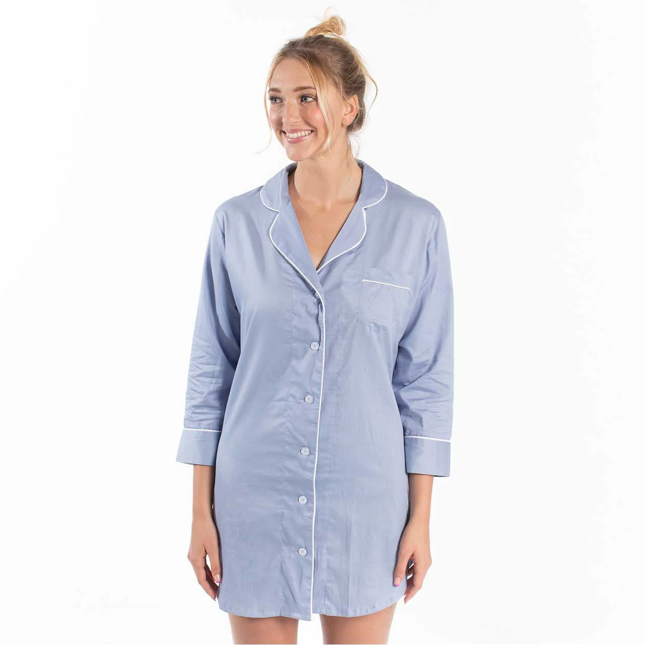 Button-Down Sleep Shirt in Blue [Sizes S/M and L/XL] - Image 5