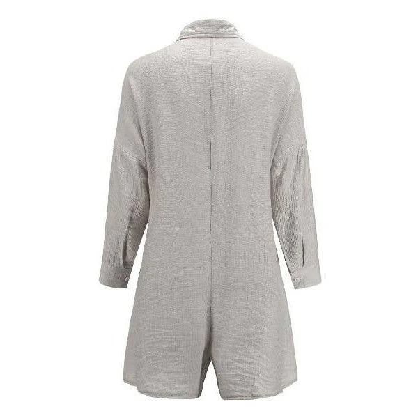 Button Shirt Cozy Rompers in Grey | One-Piece Long Sleeves Apparel [Size SM-XL] - Image 3