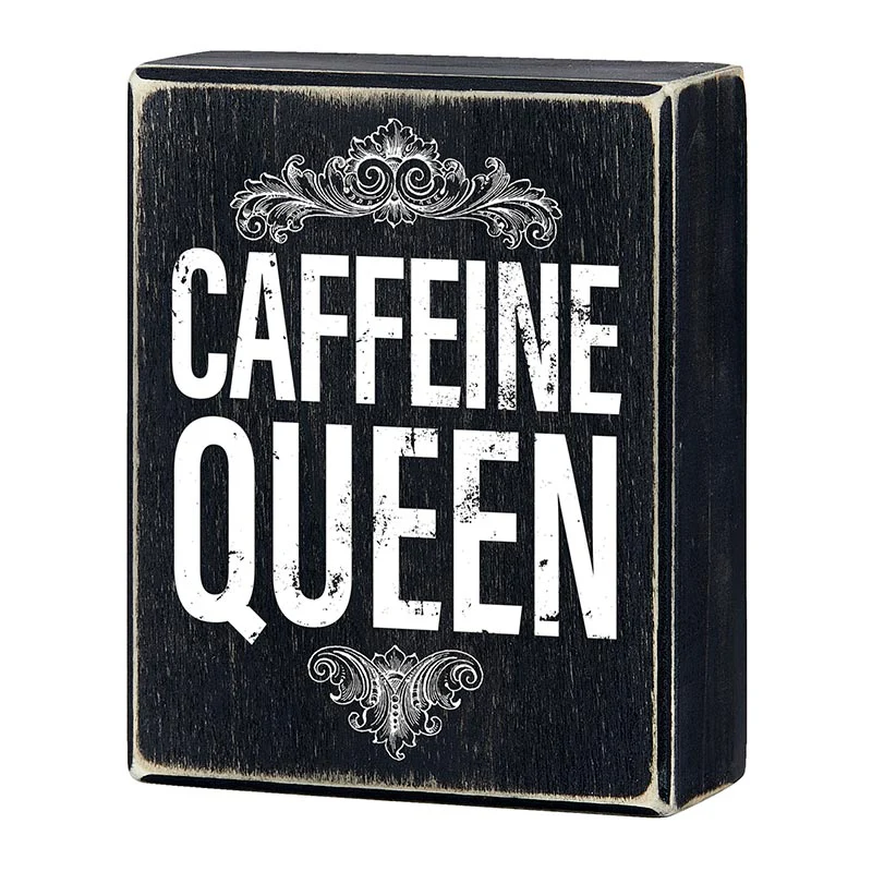 Caffeine Queen Box Sign in Black | Funny Rustic Wall Wooden Box Sign Decor - Image 2